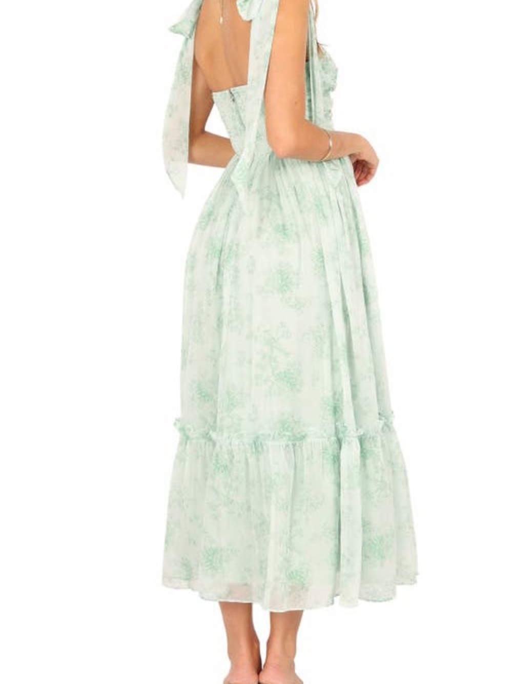 Mint Green Floral Tiered Maxi Dress with Tie Straps - Picture 2 of 4